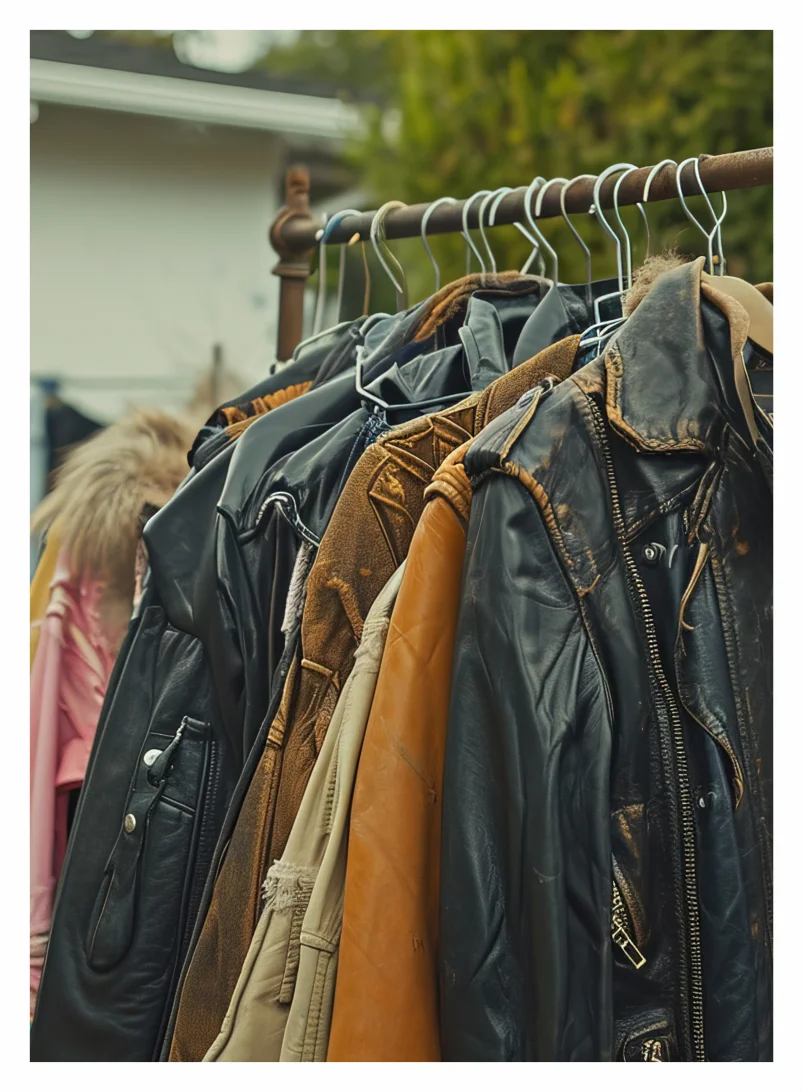 Outdoor clothes rack at a thrift market