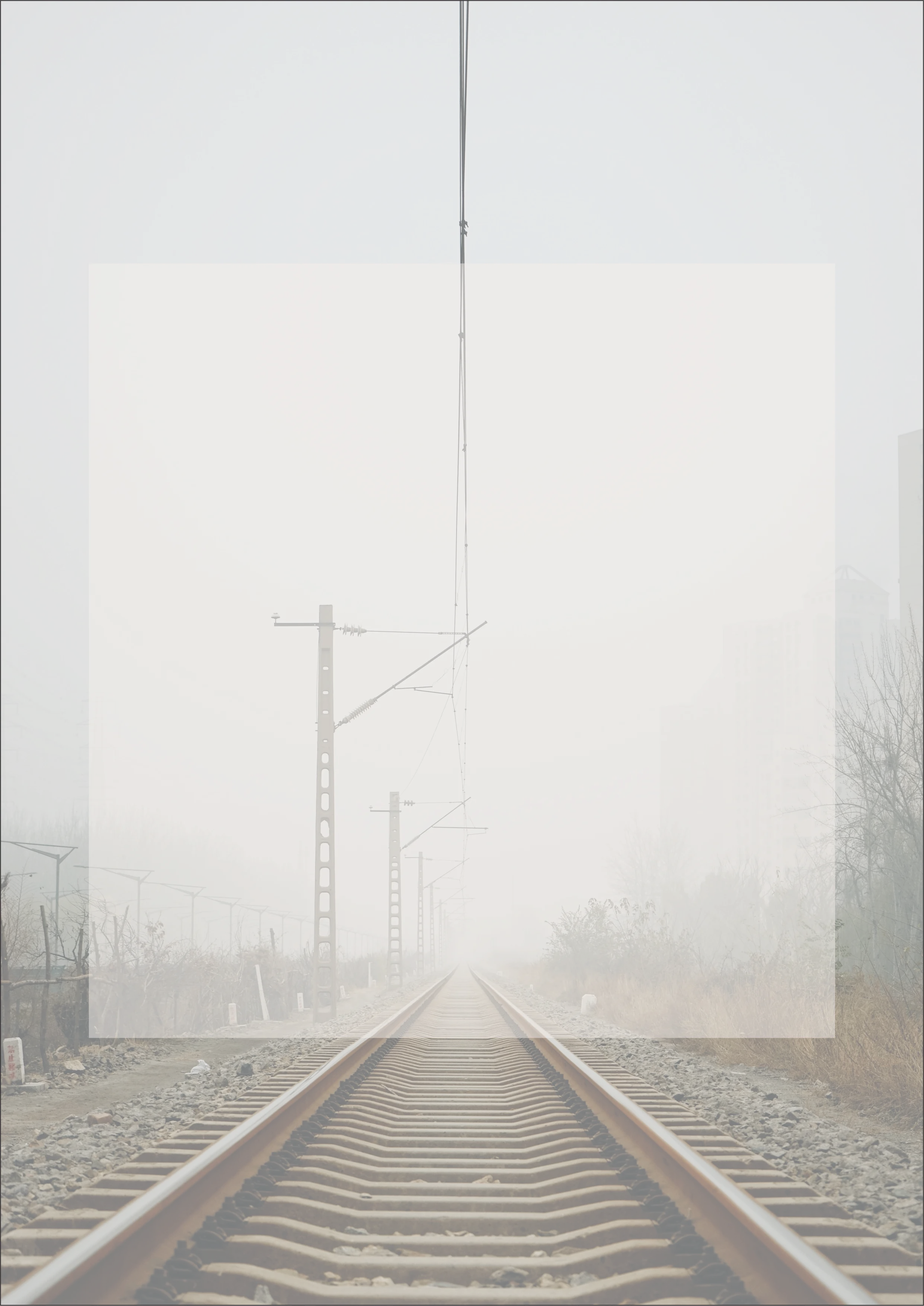 Foggy railway tracks stretching into the horizon